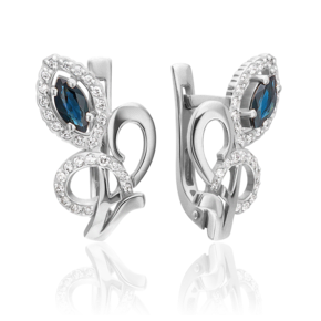 Серьги с английским замком из белого золота с сапфиром и бриллиантами