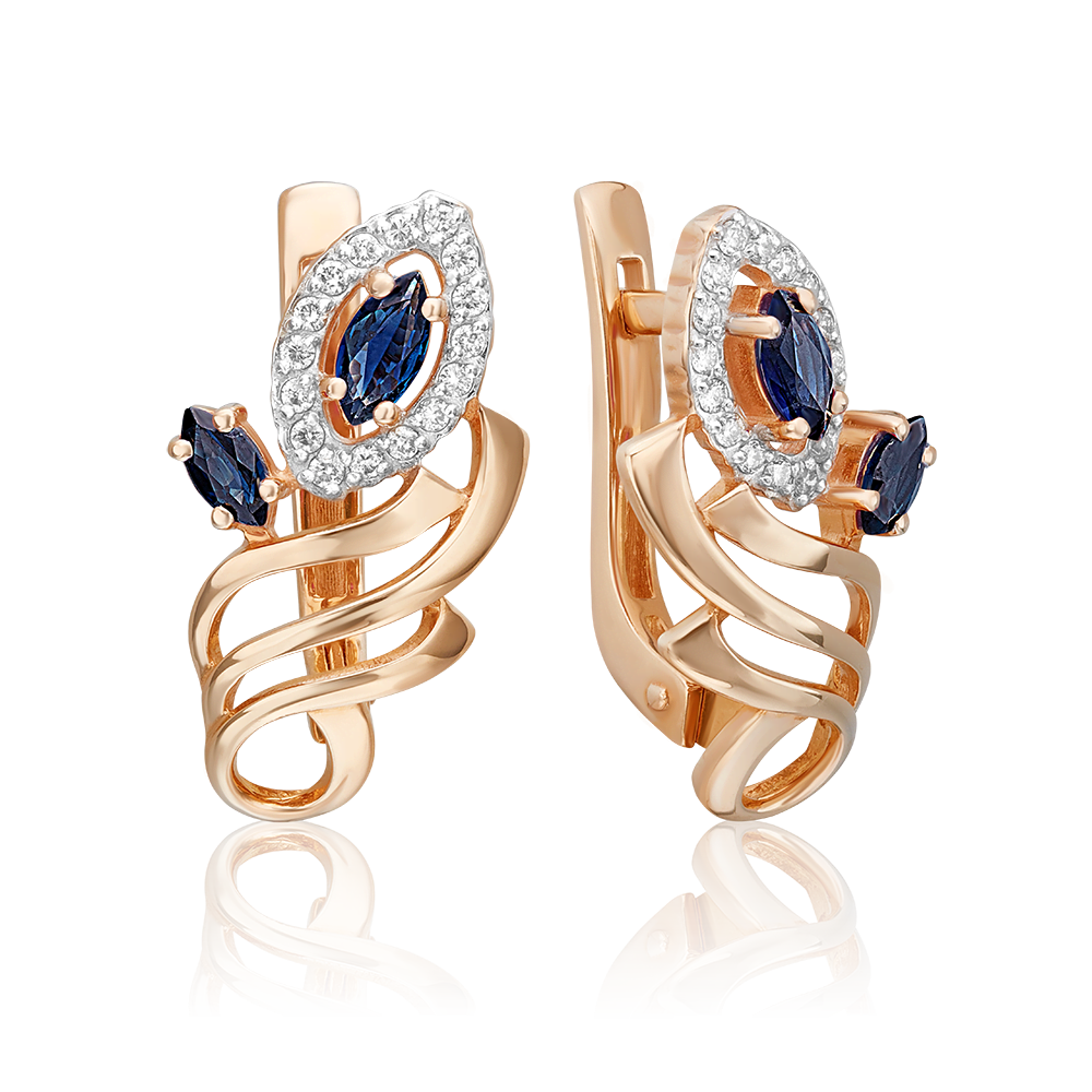 Серьги с английским замком из красного золота с сапфирами и бриллиантами 02-0209-00-105-1110-30