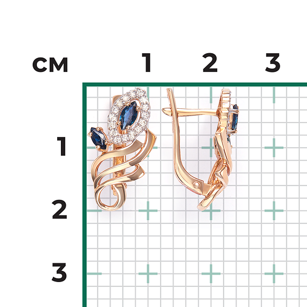Серьги с английским замком из красного золота с сапфирами и бриллиантами 02-0209-00-105-1110-30