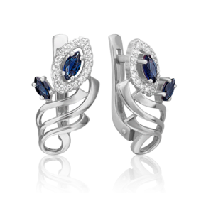 Серьги с английским замком из белого золота с сапфирами и бриллиантами