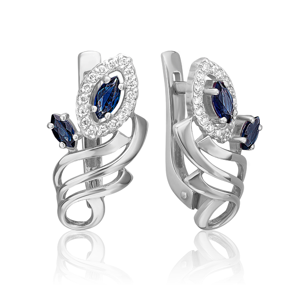 Серьги с английским замком из белого золота с сапфирами и бриллиантами 02-0210-00-105-1120-30