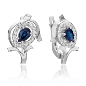 Серьги с английским замком из белого золота с сапфиром и бриллиантами 02-0212-00-105-1120-30