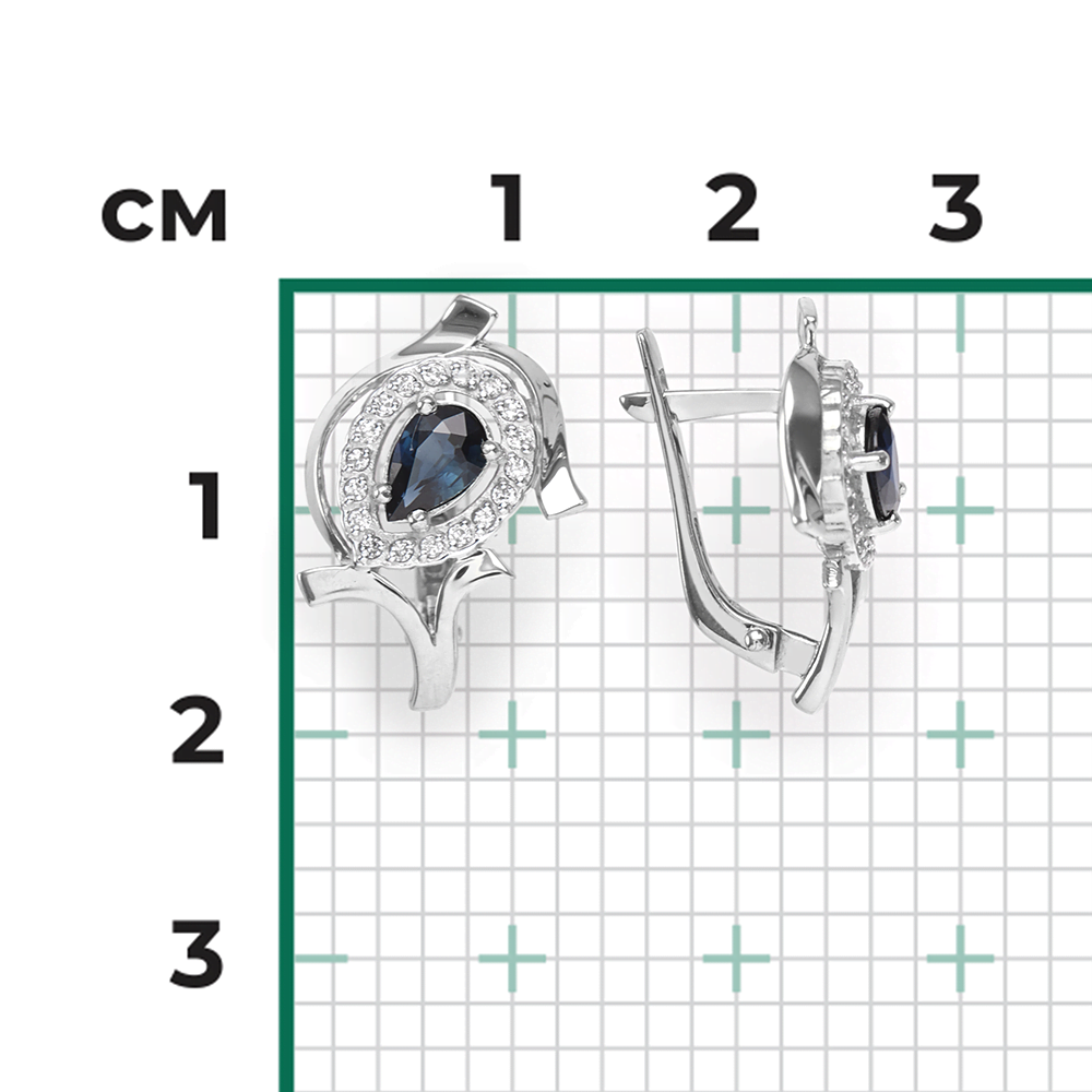 Серьги с английским замком из белого золота с сапфиром и бриллиантами 02-0212-00-105-1120-30