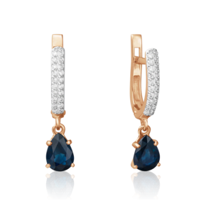 Серьги с английским замком из красного золота с сапфиром и бриллиантами 02-0213-00-105-1110-30