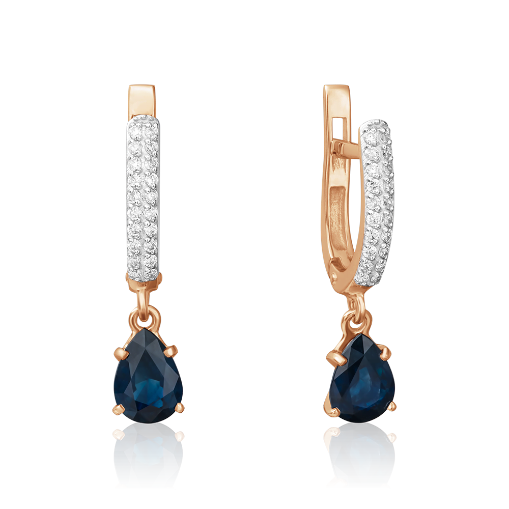 Серьги с английским замком из красного золота с сапфиром и бриллиантами 02-0213-00-105-1110-30