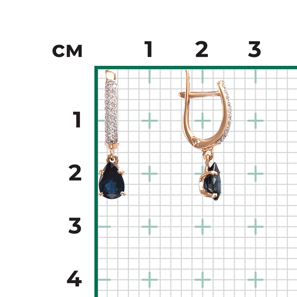 Серьги с английским замком из красного золота с сапфиром и бриллиантами 02-0213-00-105-1110-30