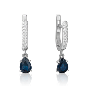 Серьги с английским замком из белого золота с сапфиром и бриллиантами 02-0214-00-105-1120-30