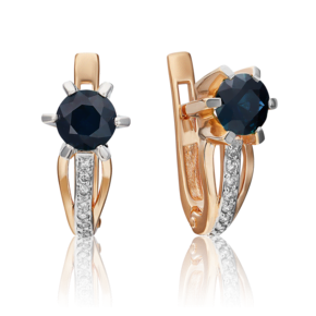 Серьги с английским замком из красного золота с сапфиром и бриллиантами 02-0217-00-105-1110-30