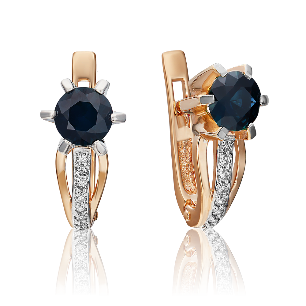 Серьги с английским замком из красного золота с сапфиром и бриллиантами 02-0217-00-105-1110-30