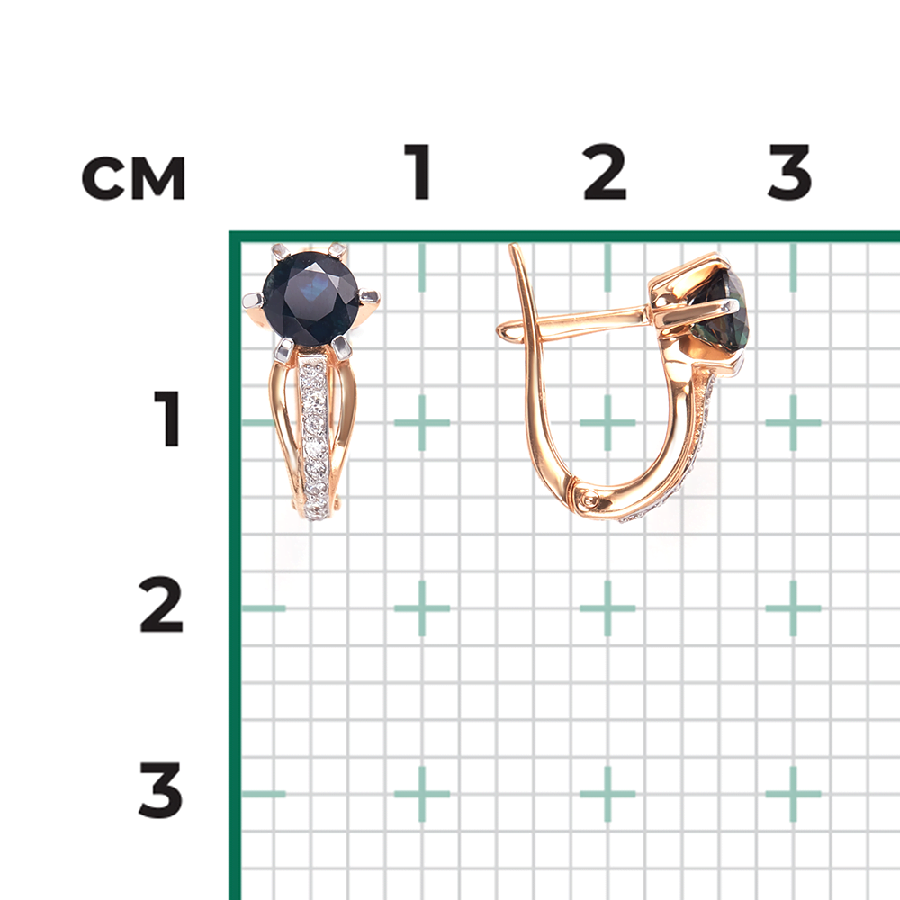 Серьги с английским замком из красного золота с сапфиром и бриллиантами 02-0217-00-105-1110-30
