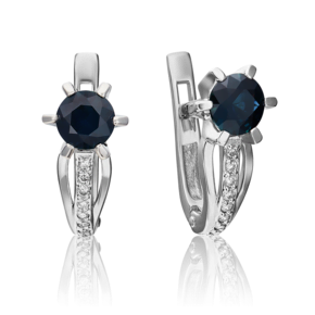 Серьги с английским замком из белого золота с сапфиром и бриллиантами 02-0218-00-105-1120-30