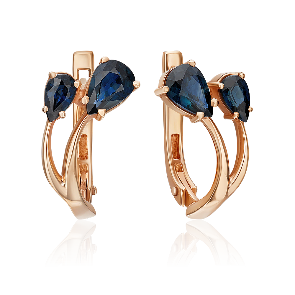 Серьги с английским замком из красного золота с сапфирами 02-0221-00-102-1110-30