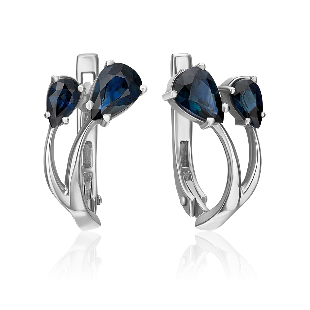 Серьги с английским замком из белого золота с сапфирами 02-0222-00-102-1120-30