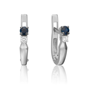 Серьги с английским замком из белого золота с сапфиром и бриллиантом 02-0224-00-105-1120-30