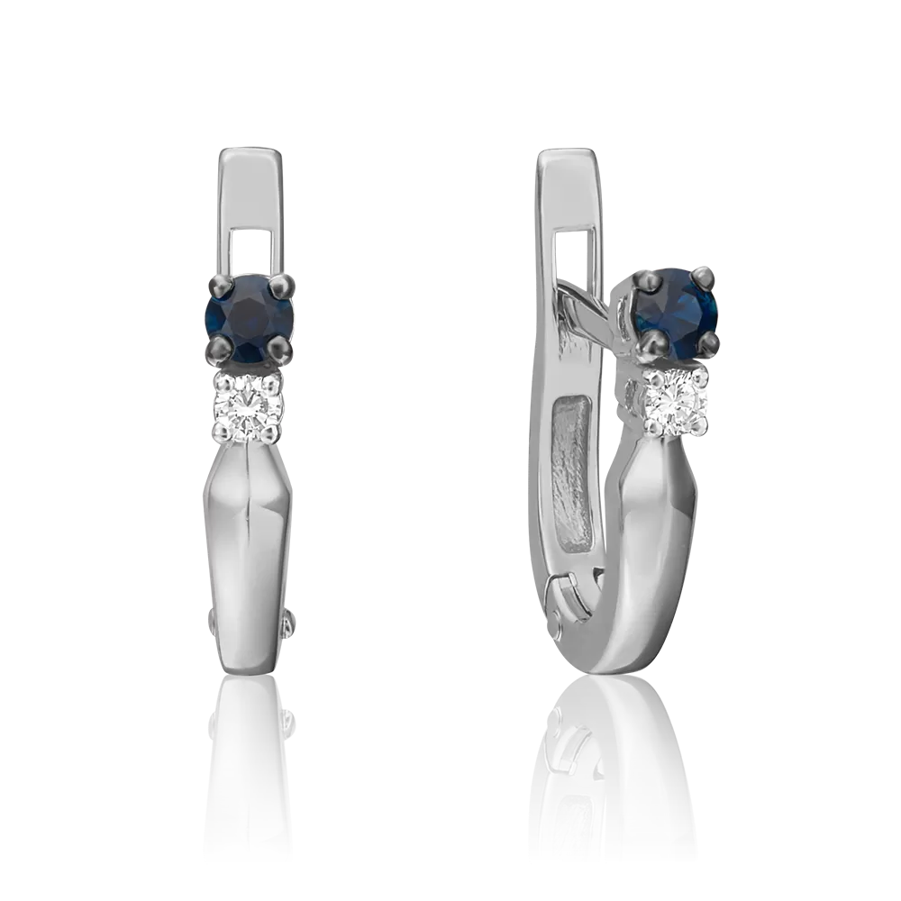 Серьги с английским замком из белого золота с сапфиром и бриллиантом 02-0224-00-105-1120-30