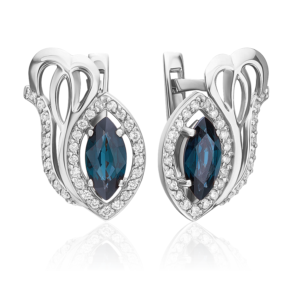 Серьги с английским замком из белого золота с сапфиром и бриллиантами 02-0230-00-105-1120-30