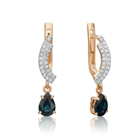 Серьги с английским замком из красного золота с сапфиром и бриллиантами 02-0233-00-105-1110-30