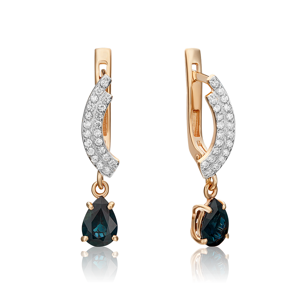 Серьги с английским замком из красного золота с сапфиром и бриллиантами 02-0233-00-105-1110-30