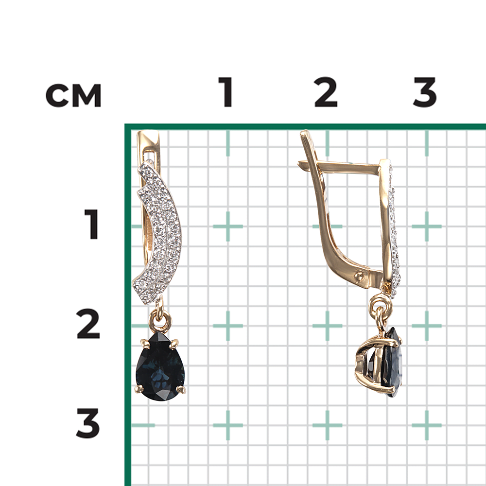 Серьги с английским замком из красного золота с сапфиром и бриллиантами 02-0233-00-105-1110-30