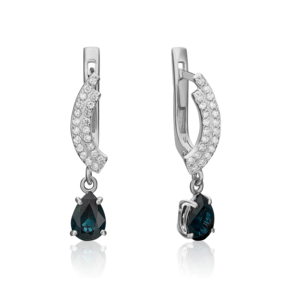 Серьги с английским замком из белого золота с сапфиром и бриллиантами 02-0234-00-105-1120-30