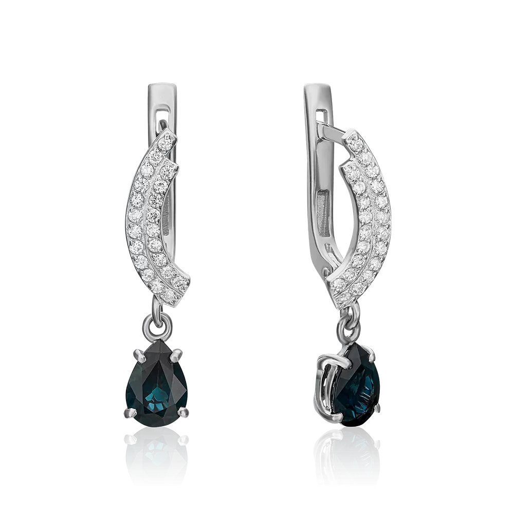 Серьги с английским замком из белого золота с сапфиром и бриллиантами 02-0234-00-105-1120-30