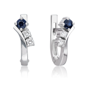 Серьги с английским замком из белого золота с сапфиром и бриллиантами 02-0236-00-105-1120-30