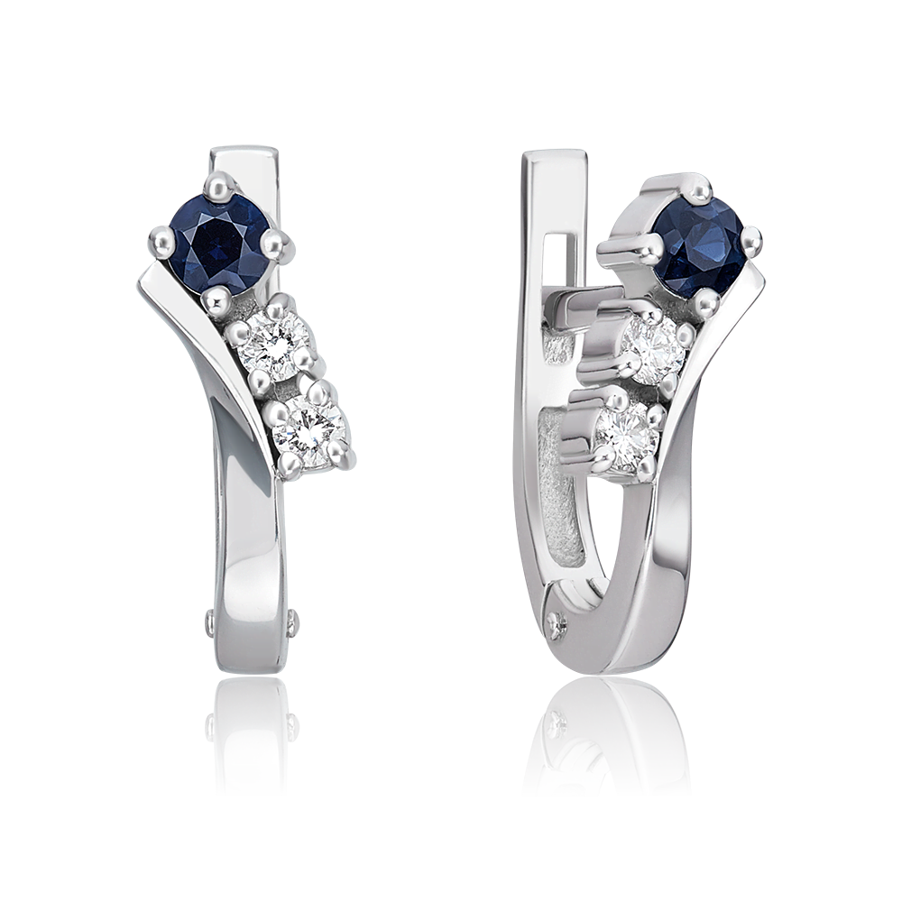 Серьги с английским замком из белого золота с сапфиром и бриллиантами 02-0236-00-105-1120-30