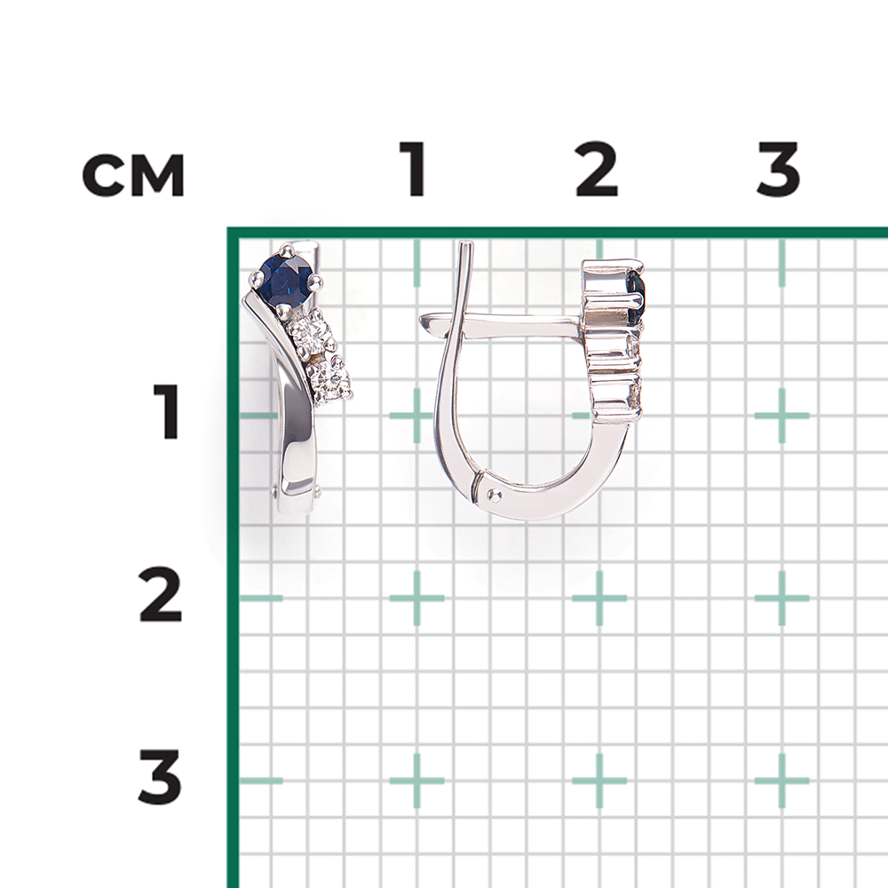 Серьги с английским замком из белого золота с сапфиром и бриллиантами 02-0236-00-105-1120-30