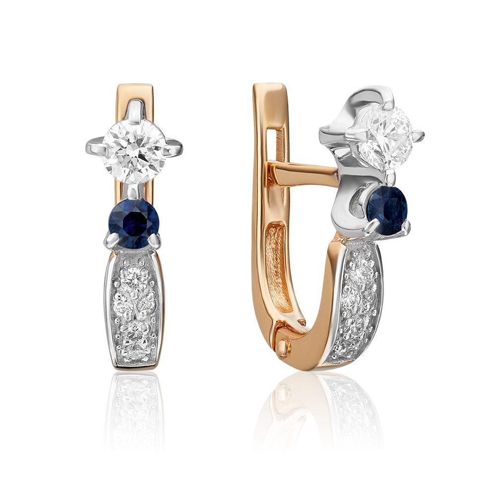 Серьги с английским замком из комбинированного золота с сапфиром и бриллиантами 02-0237-00-105-1111-30