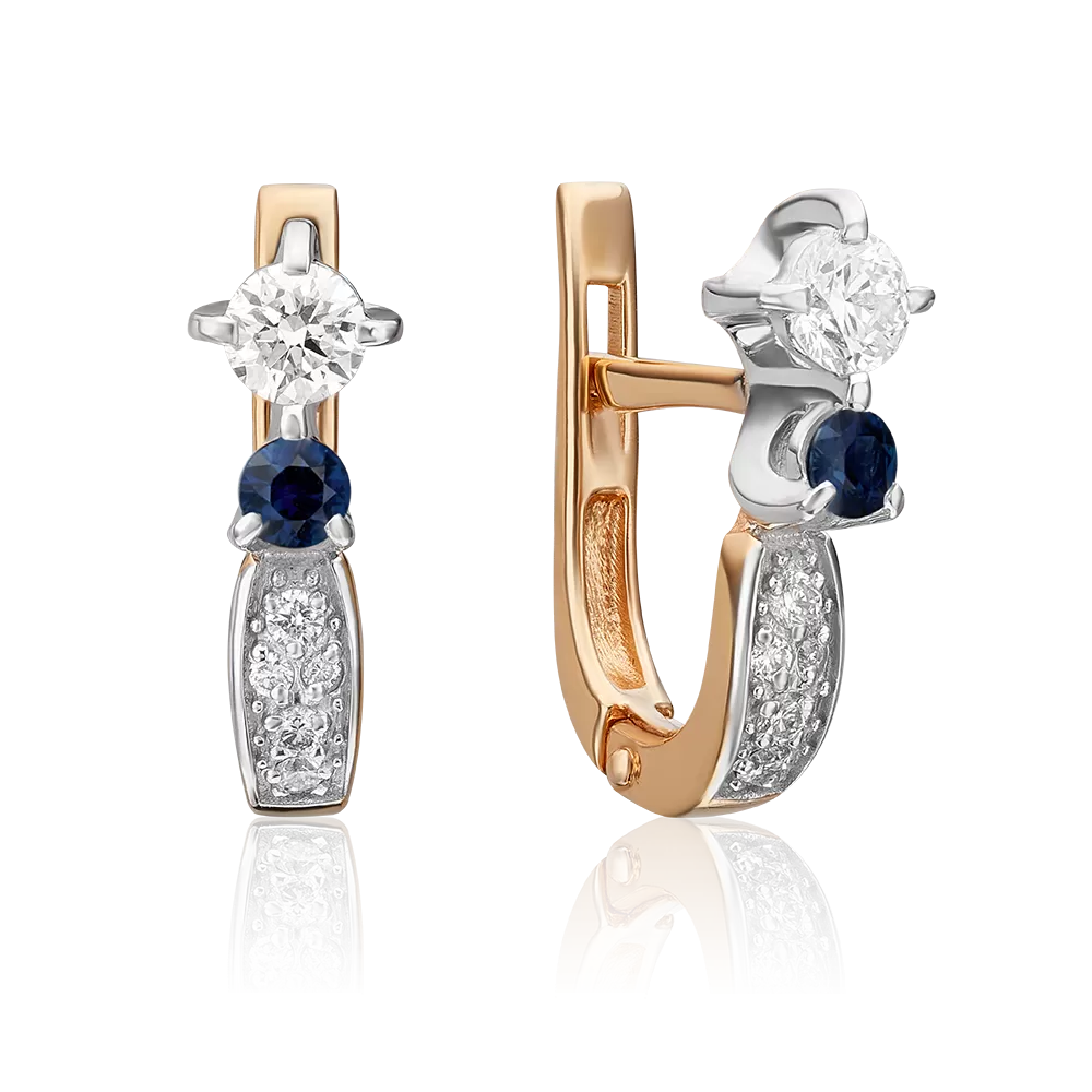 Серьги с английским замком из комбинированного золота с сапфиром и бриллиантами 02-0237-00-105-1111-30