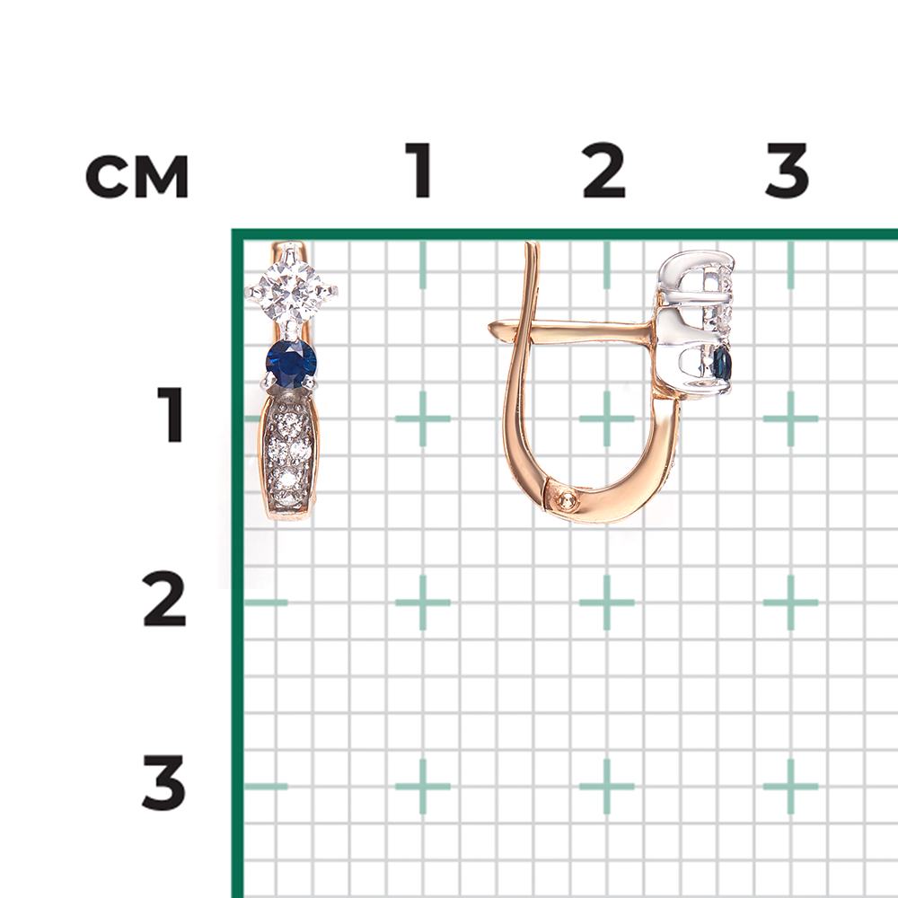 Серьги с английским замком из комбинированного золота с сапфиром и бриллиантами 02-0237-00-105-1111-30