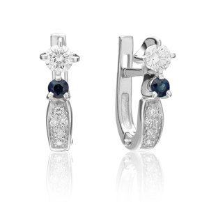 Серьги с английским замком из белого золота с сапфиром и бриллиантами 02-0238-00-105-1120-30