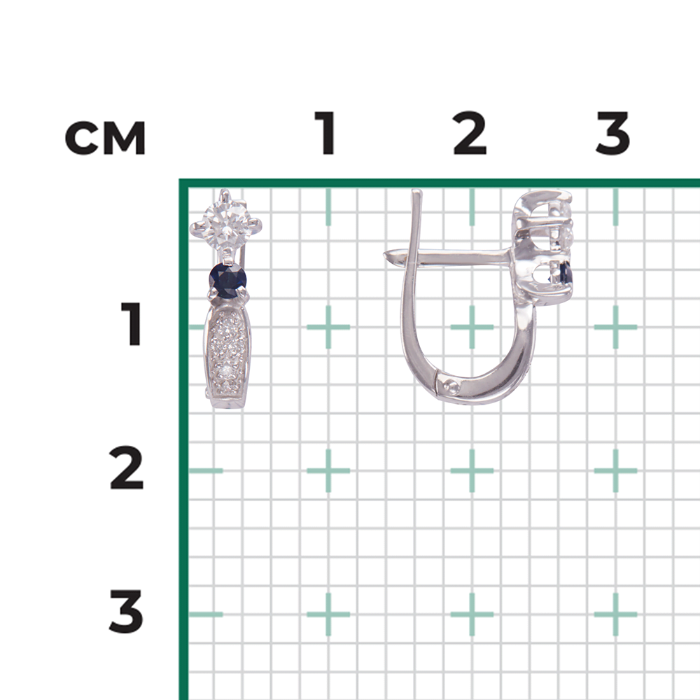 Серьги с английским замком из белого золота с сапфиром и бриллиантами 02-0238-00-105-1120-30