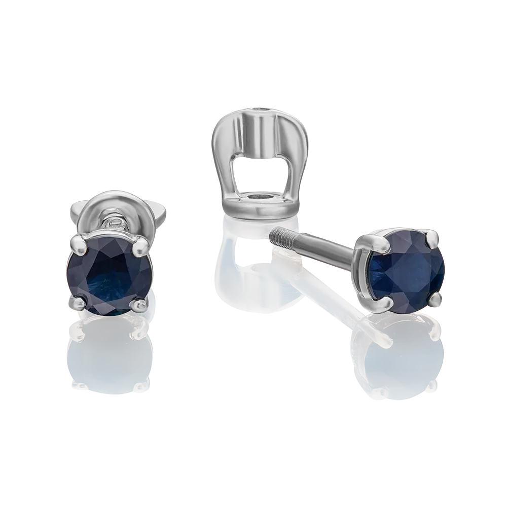 Серьги-пусеты из белого золота с сапфиром 02-0260-00-102-1120-30