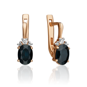 Серьги с английским замком из красного золота с сапфиром и бриллиантами 02-0269-00-105-1110-30