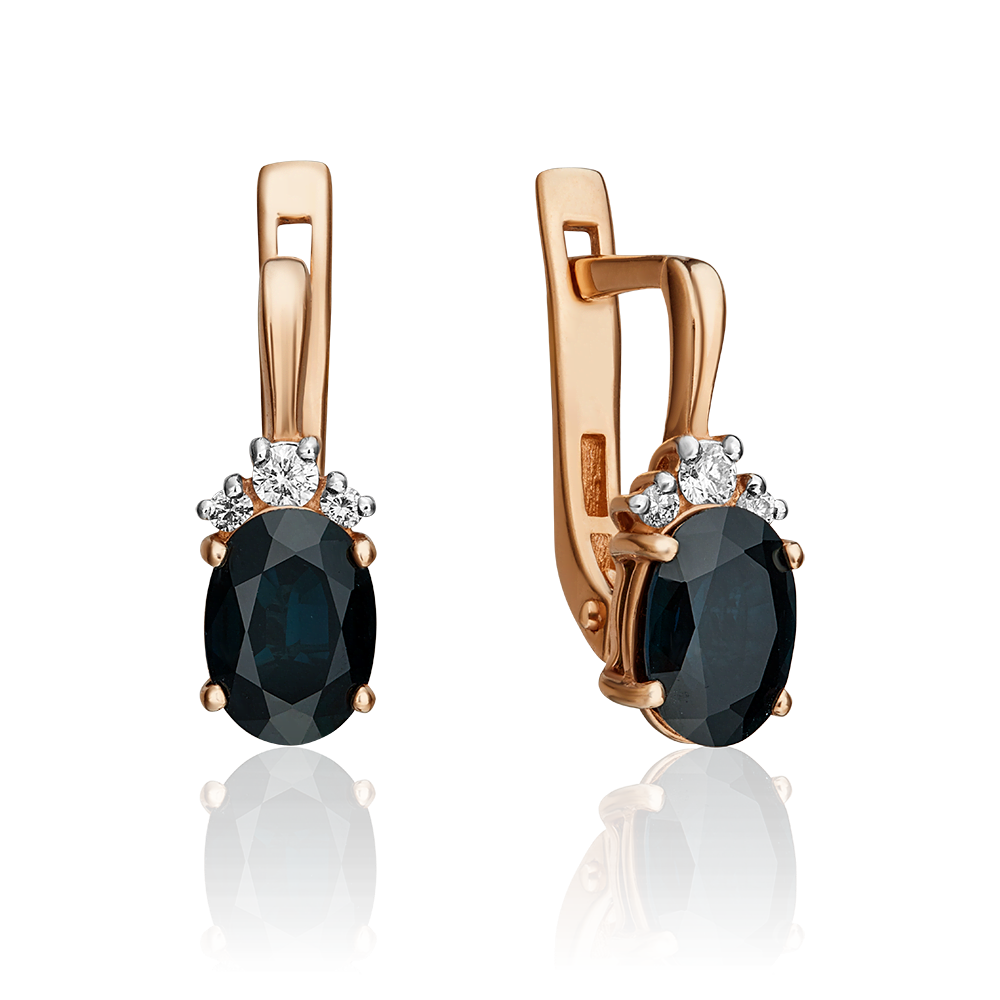 Серьги с английским замком из красного золота с сапфиром и бриллиантами 02-0269-00-105-1110-30