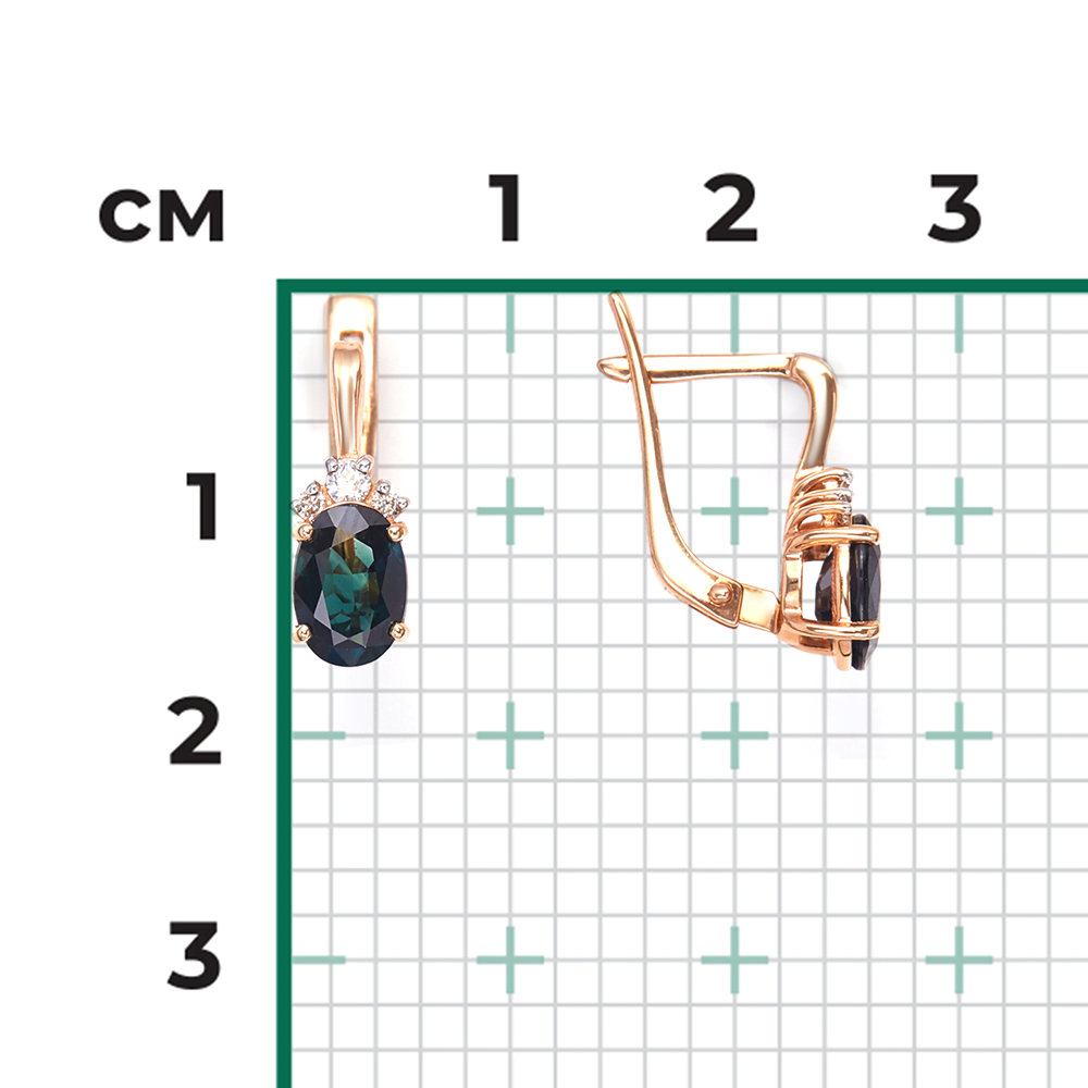 Серьги с английским замком из красного золота с сапфиром и бриллиантами 02-0269-00-105-1110-30