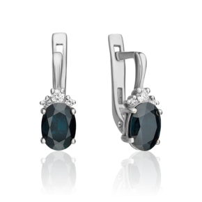 Серьги с английским замком из белого золота с сапфиром и бриллиантами 02-0270-00-105-1120-30