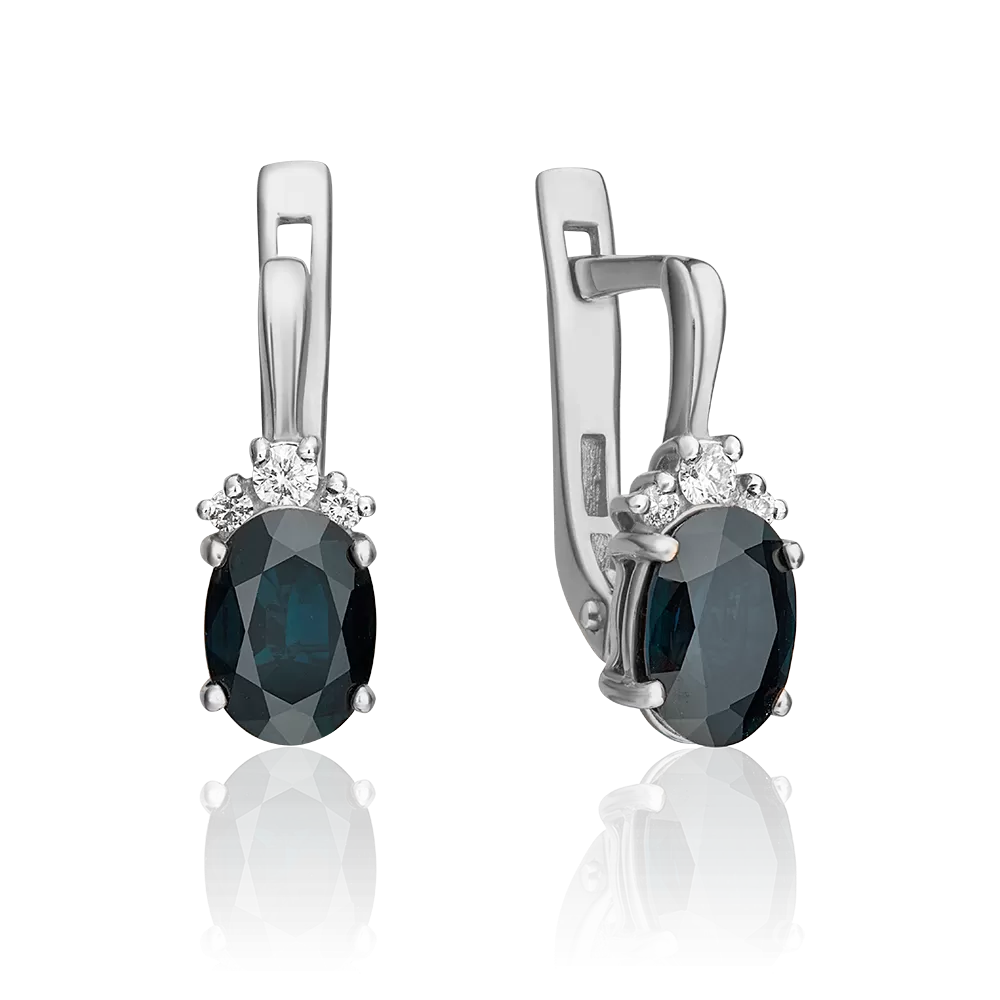 Серьги с английским замком из белого золота с сапфиром и бриллиантами 02-0270-00-105-1120-30