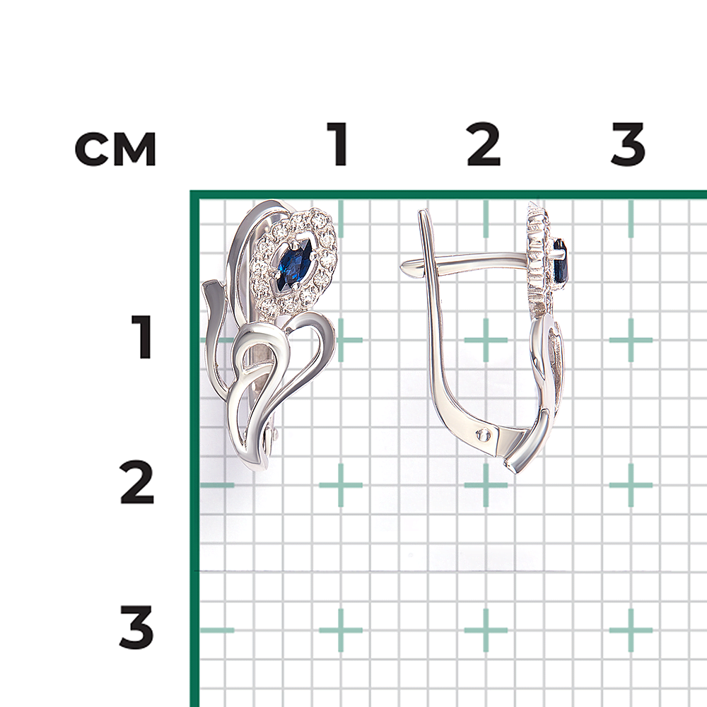 Серьги с английским замком из белого золота с сапфиром и бриллиантами 02-0272-00-105-1120-30