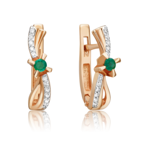 Серьги с английским замком из красного золота с изумрудом и бриллиантами 02-0029-00-106-1110-30