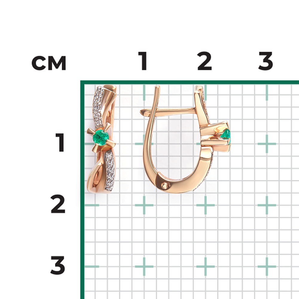 Серьги с английским замком из красного золота с изумрудом и бриллиантами 02-0029-00-106-1110-30
