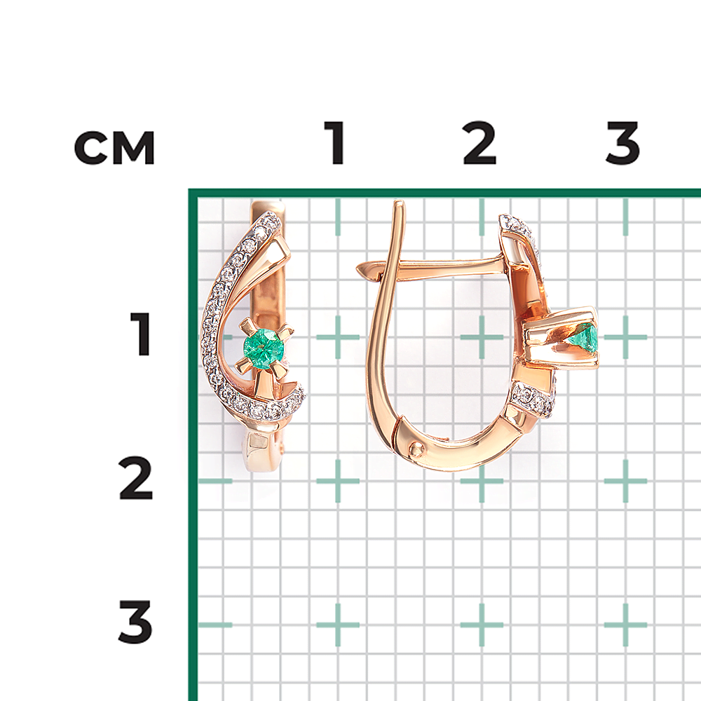 Серьги с английским замком из красного золота с изумрудом и бриллиантами 02-0031-00-106-1110-30