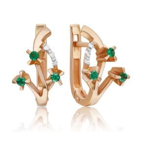 Серьги с английским замком из красного золота с изумрудами и бриллиантами 02-0037-00-106-1110-30