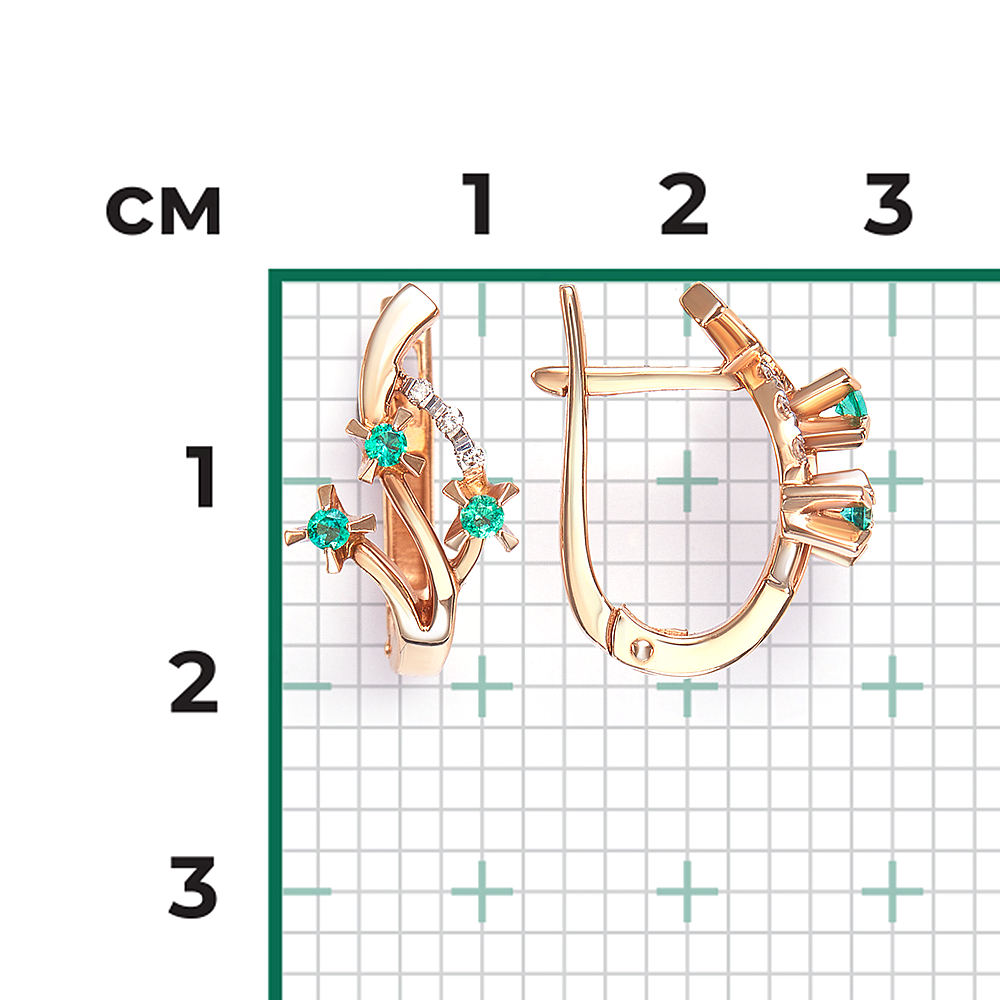 Серьги с английским замком из красного золота с изумрудами и бриллиантами 02-0037-00-106-1110-30