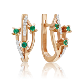 Серьги с английским замком из красного золота с изумрудами и бриллиантами 02-0039-00-106-1110-30