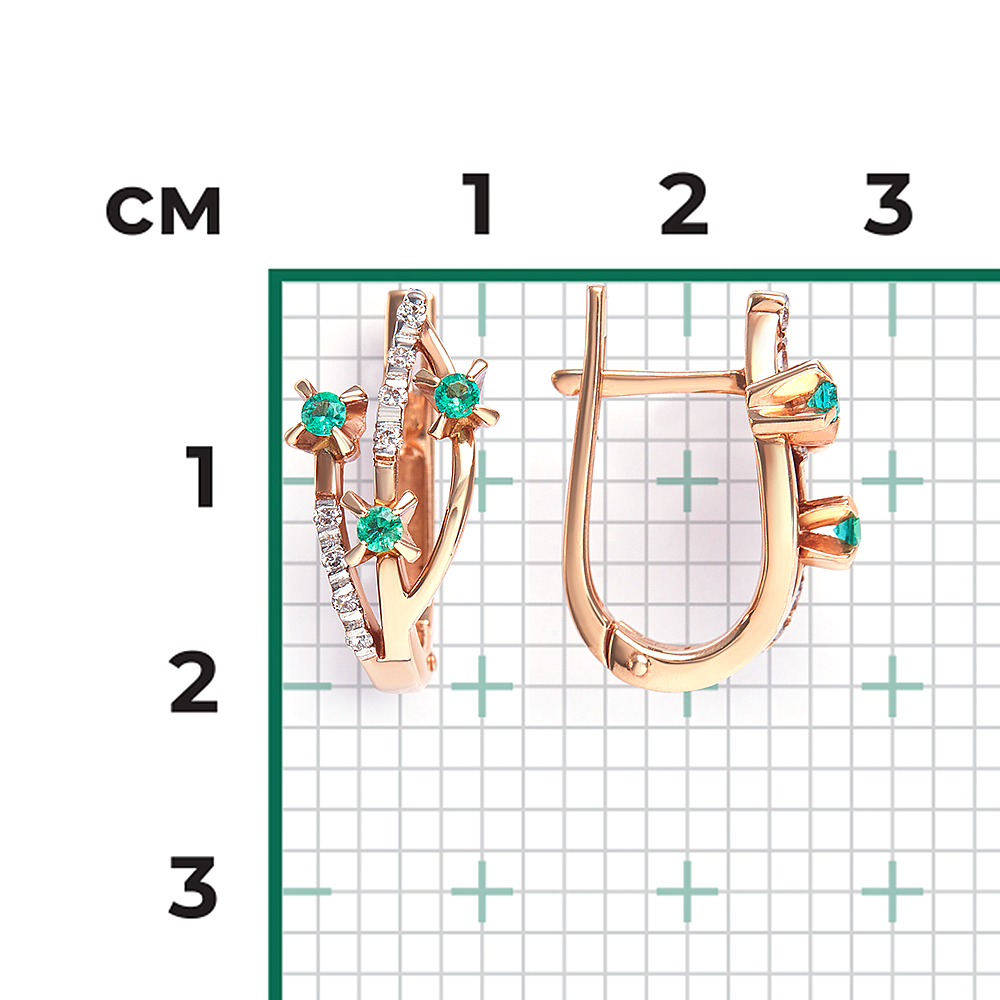 Серьги с английским замком из красного золота с изумрудами и бриллиантами 02-0039-00-106-1110-30