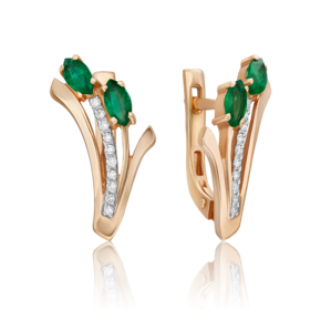 Серьги с английским замком из красного золота с изумрудами и бриллиантами 02-0067-00-106-1110-30