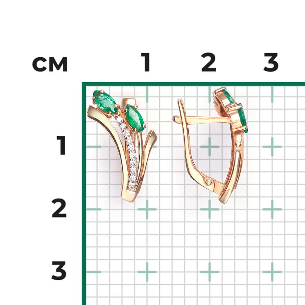 Серьги с английским замком из красного золота с изумрудами и бриллиантами 02-0067-00-106-1110-30