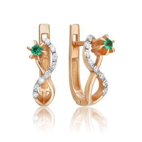 Серьги с английским замком из красного золота с изумрудом и бриллиантами 02-0073-00-106-1110-30